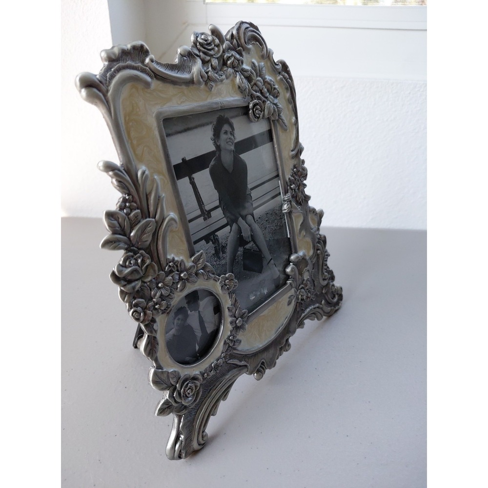 VTG Picture Frame Enamel Pewter Gothic Double Frame Heavy Romantic NEW Silver - Picture 2 of 10